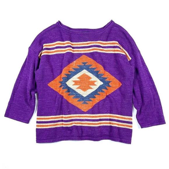 Chaps Sweaters - CHAPS Purple Aztec Print Popover Sweater